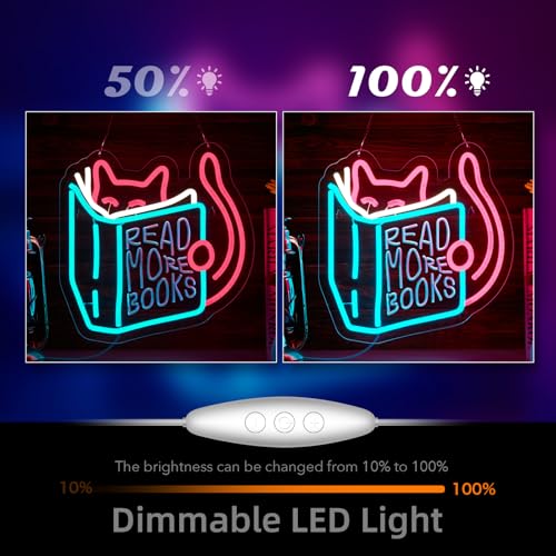 Image of Read More Books Neon Sign Read Books and Be Kind Neon Signs for Wall Decor Cute Animal Reading USB Dimmable LED Lights for Student Suitable for Classroom Bookstore Library Museum Study Room Gift for Teen Boys Girls Christmas