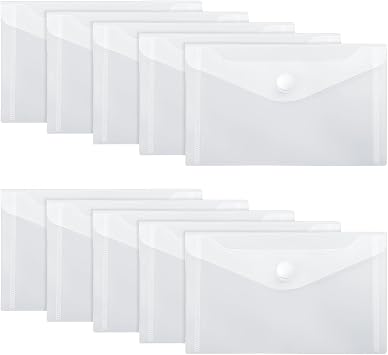 10 Pack Plastic Envelopes With Snap Closure 3 x 5 In Envelopes Stamp and Die Storage Pockets Coupon Receipt Storage Holder Waterproof Sticker Organizer Photo Storages Folders