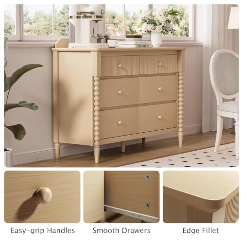 Image of JOINICE Oak Nursery Dresser for Kids Bedroom, 6 Drawers for Storage