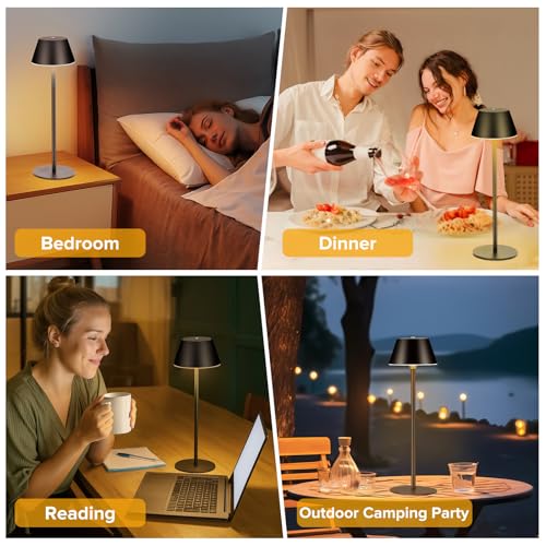 Image of Cordless Table Lamps, LED Rechargeable Battery Operated Lamp with 2 Adjustable Height 3 Colors Stepless Dimming, Touch Control Wireless Desk Lamp for Restaurant,Bars,Coffee Shop (Black Set of 1)