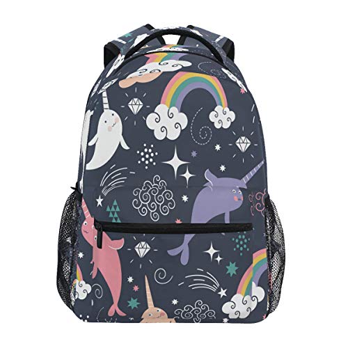 Backpack for Girls Kids Boys Teens Rainbow Narwhal Lightweight Bookbag School Bag Laptop Bags Travel Hiking Camping Daypack