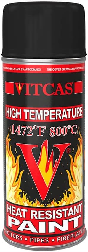 VITCAS 400ml Black Heat Resistant Spray Paint- High Temperature - Decorative Finish - Easy To Use– Interior Exterior - Matte- Exhaust Stove- Anti-Corrosive- Furnaces- Heaters- Barbecues- Boilers-Pipes