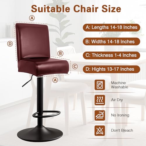 Image of PU Leather Bar Stool Covers with Backs, 6 Pack Stretch Waterproof Bar Stool Chair Covers Washable & Comfortable Barstool Covers Slipcovers with Back for Pub /Counter /Dining Room Decoration (Red)