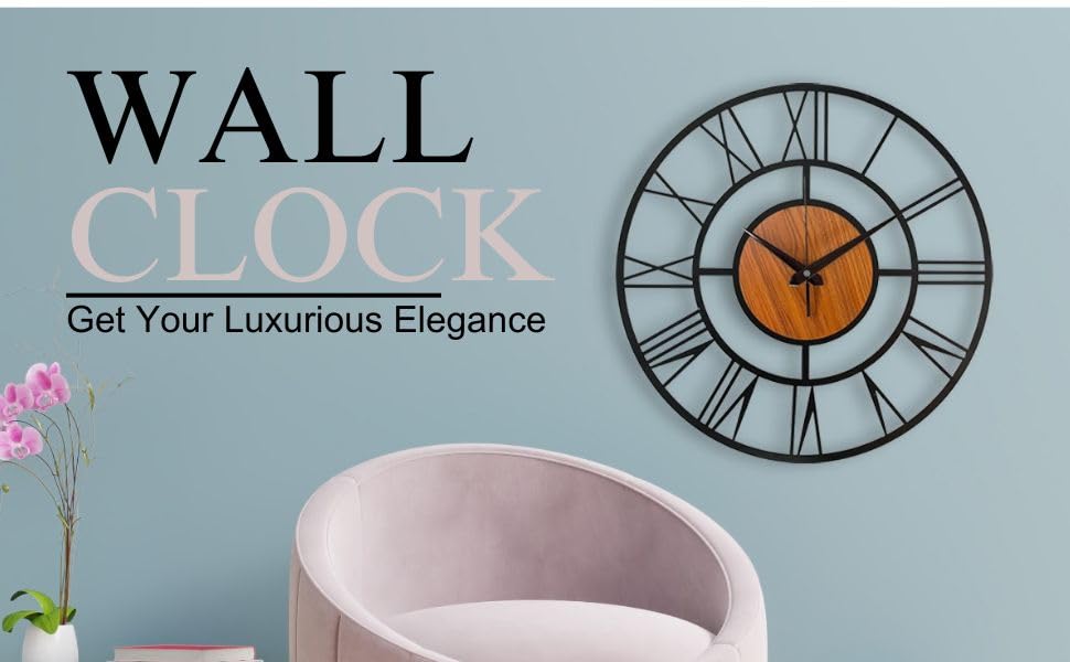 Image of PRAMUKH FASHION Wall Clock Stylish Metal Analog Wall Clock for Living Room, Bedroom, Office, Kitchen, Home and Hall | Antique Fancy Big Size Modern Wall Watch (ST-1 Wooden, 24 INCH)