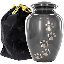 Trupoint Memorials Pet Urns for Dogs & Cats Ashes - Large Pet Urns for Dogs Ashes with Engraved Paws, A Loving Resting Pet Urns for Cats with Velvet Bag, 8" Tall x 5.5" Wide Dog Urns for Ashes - Gray