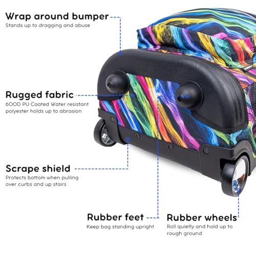 Image of J World Sunrise Kids Rolling Backpack with Wheels for Girls Boys, Roller Bookbag for School, 18 x 13 x 9 Inches, Quantum
