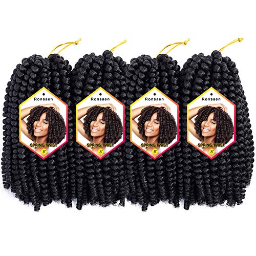 Ronsaen 12 Inch 4 Packs Spring Twist Hair Real Kanekalon Synthetic Crochet Braids Braiding Hair Extensions (12"4Packs,1B)