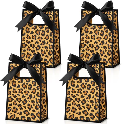 Kolldenn 30 Pack Leopard Print Gift Bag with Handles, 10.2 x 7.1 x 3.2 Inch