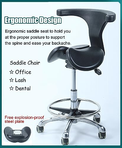 TUJOBA Saddle Chair Split Seat Saddle Rolling Chair with Footrest, Tiltable Back Support Swivel Stools PU Leather, Clinic/Pharmacy/Lab/Spa Ergonomic Stool (Size : 60-86cm (23 5/8-33 7/8")) - Image 3