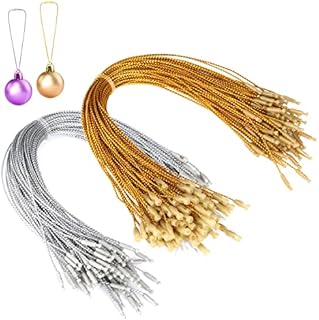 200pcs Christmas Ornament Hanger String, Metallic Cord Tinsel Rope Ornament Snap Lock String for Christmas Tree Party Supplies (Gold, Silver)
