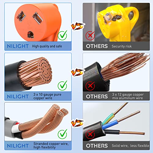 Image of Nilight RV Generator Adapter Cord 30 Amp to 30 Amp 3 Prong Pure Copper Heavy Duty Twist Lock Male Plug 10 Gauge Wire L5-30P to TT-30R 30M /30F for RV Camper Caravan Van Trailer
