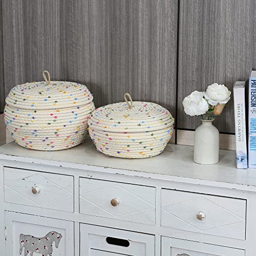 Sea Team Round Woven Cotton Rope Storage Basket with Lid, Rainbow by Sea Team - Used condition - Image 4