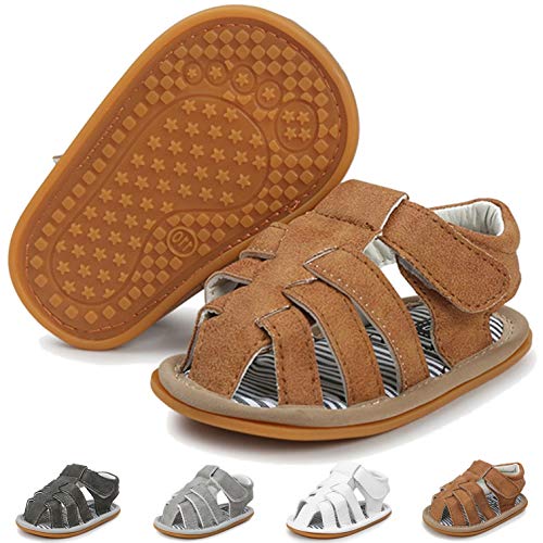LAFEGEN Baby Boys Girls Summer Sandals Non Slip Soft Sole Outdoor Infant Toddler First Walker Crib Shoes(3-18Months) 001 Brown, 3-6 Months Infant