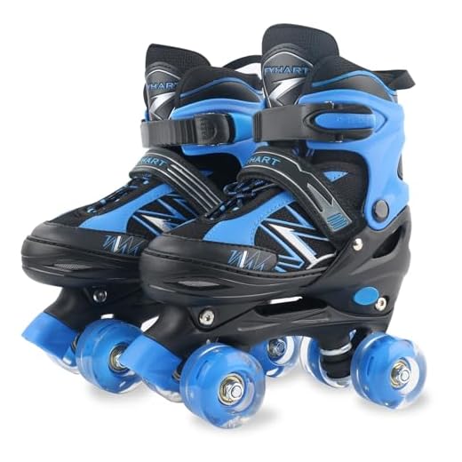 Patins infantis para meninos e meninas, crianças, iniciantes, crianças, 4 tamanhos, patins ajustáveis com rodas iluminadas (azul, preto, médio)