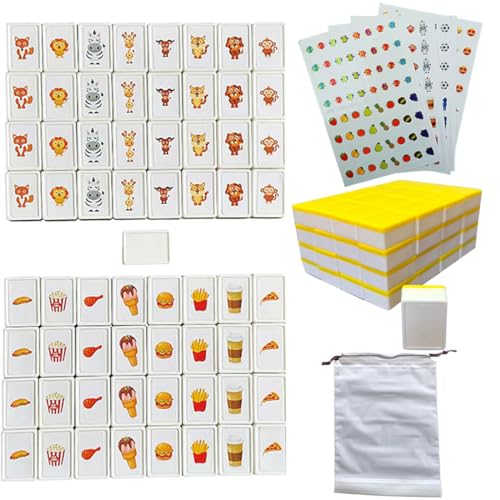 Einfache Verpackung, 65 Blöcke 30mm Seaside Stil Escape Game ABS Plastik Mahjong Stil, Seaside Stil Escape Spiel Legespiel für Kinder, mit DIY-PVC-Aufklebern-DREI zusätzliche Aufkleber (Gelb)