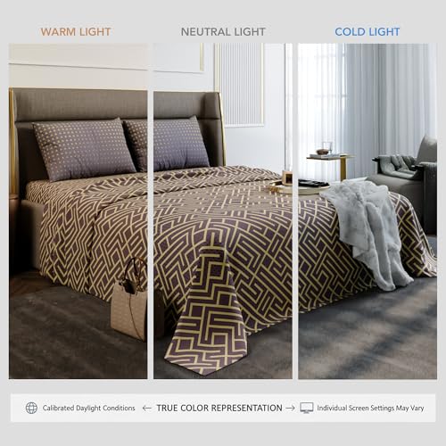 Image of Stoa Paris 100% Cotton Super King Bedsheet with 2 Pillow Covers for King & Double Beds,180TC Printed Bedding Set, Breathable, All-Season Comfort, Lightweight, Urbanscape - Marigold Maze (274cmx274cm)
