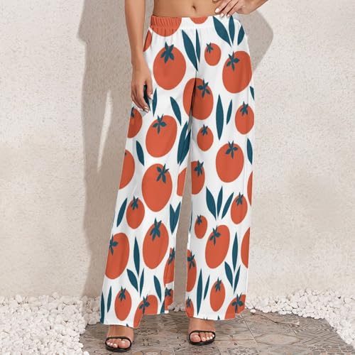 Palazzo Pants for Women - Cute Tomato Painting Womens Wide Leg Baggy Pants, Comfy Casual Lounge Pants3
