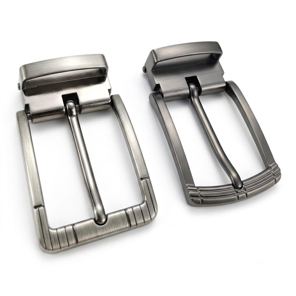 Men's Reversible Belt Buckle Only, 35 mm width, Metal Clamp Style, Silver Grey, Formal Casual Business Party Every Day wear-image-37