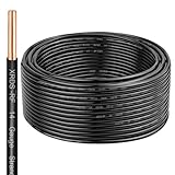 THHN Wire 50 FT, Single Bare Copper Conductor, 14AWG Black Electrical Wire, Solid Building Wire 600V Nylon Sheath Cable for Indoor/Outdoor Applications