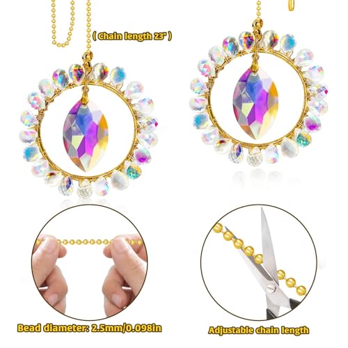 Image of 2Pcs Ceiling Fan Pull Chain Ornaments, Ceiling Fan Chain Extenders Fan Pulls Decorative with 24 inch Ceiling Fan Chain Extender, Crystal Glass Fan Chain Fan Pull Chain Extension for Ceiling Light Fan