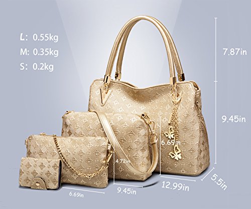 Chikencall Women Fashion PU Leather Satchel Hobo Handbag Handbag+Shoulder Bag+Purse+Card Holder 4Pcs Set Tote Handbag4