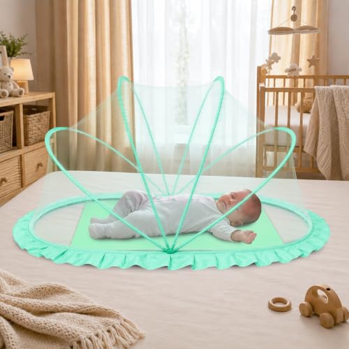 Image of RAMVIK Baby Mosquito Net, Mosquito Net for Baby 0-12 Months, Foldable Portable Mosquito Net for Baby with Breathable Mesh, 360 Protection, Bottomless Design,135 x 65 x 65 cm (Ocean Green)