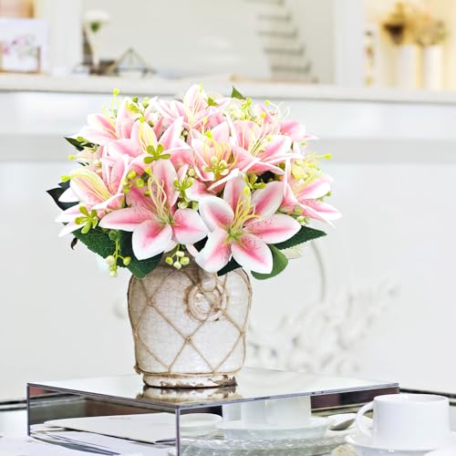 Fousuka ARTIFICIAL FLOWERS 4 Bundles Artificial Tiger Lily Silk Flowers Faux Fake Lilies Plants thumb #4