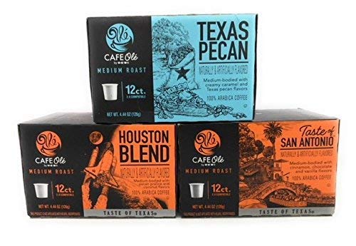 Cafe Ole Taste of Texas Gourmet Coffee K Cups Gift Assortment, 12ct. (36 Cups) Houston Blend, Texas Pecan, Taste of San Antonio, Set of 2