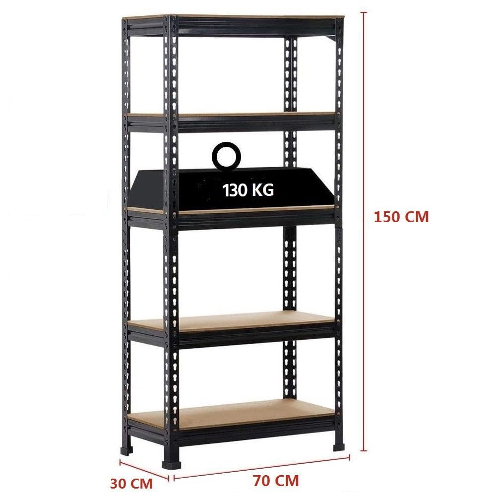 Yaheetech Lot de 2 Étagères de Rangement 150 x 70 x 30 cm sans Boulons Noir | Tablettes Réglables, Charge Lourde 150 kg par Niveau, Étagère Metallique Atelier/Garage/Cuisine