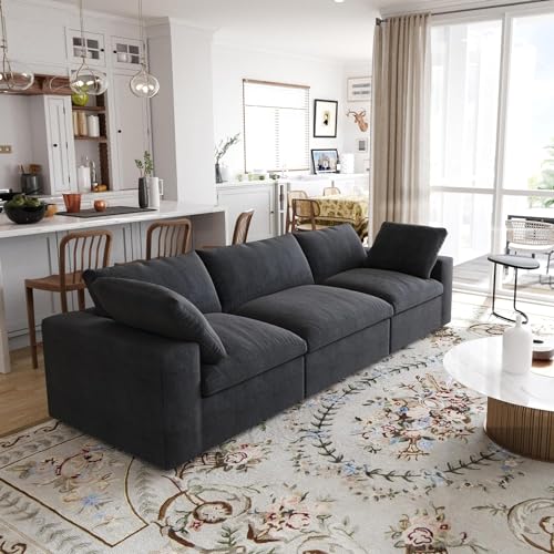 Image of JACH 3-Seater Modular Sectional Sofas for Living Room, Modern Convertible Cloud Couches, Cushion Covers Removable, Free Combination Module Sectional Couch for Living Room Bedroom Apartment, (Black)