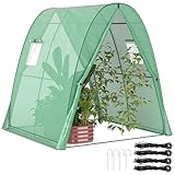 Outsunny Gewächshaus mit Rolltür, 2 Fernster, winterfest Foliengewächshaus aus Stahl, Treibhaus für Balkon, Garten, Tomatenhaus 180 x 180 x 200 cm, Tomatengewächshaus für Tomaten, Gemüse, Blumen, Grün