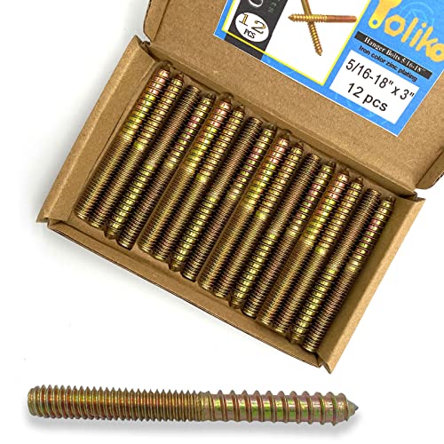 Image of 12 Pack 5 /16-18 x 3 Inch Hanger Bolts 5 /16-18 inch Double Headed Bolts 5 /16 Wood Dowel Screw Self-Tapping Screw Hanger Bolts for Furniture Double Head Threaded Rods Bolt 75mm Length