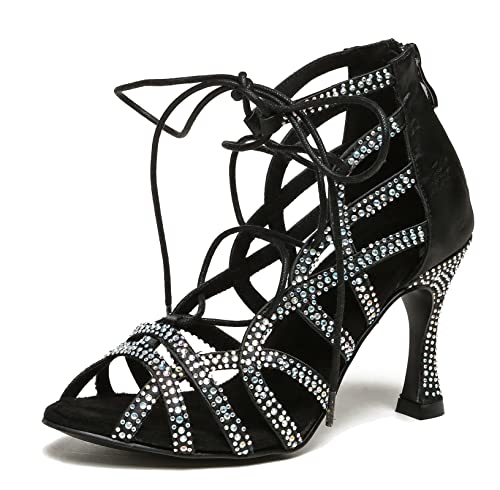 Minishion Women's Ballroom Dancing Boots Lace-up Latin Shoes Formal Party Sandals