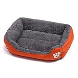 OUYUNKKA Cama para perros (S, 43 x 32 cm), cuadrada, naranja, sofá para perros y gatos, para perros y gatos medianos y pequeños, mullida, suave cama para gatos, cama para perros y bulldog francés