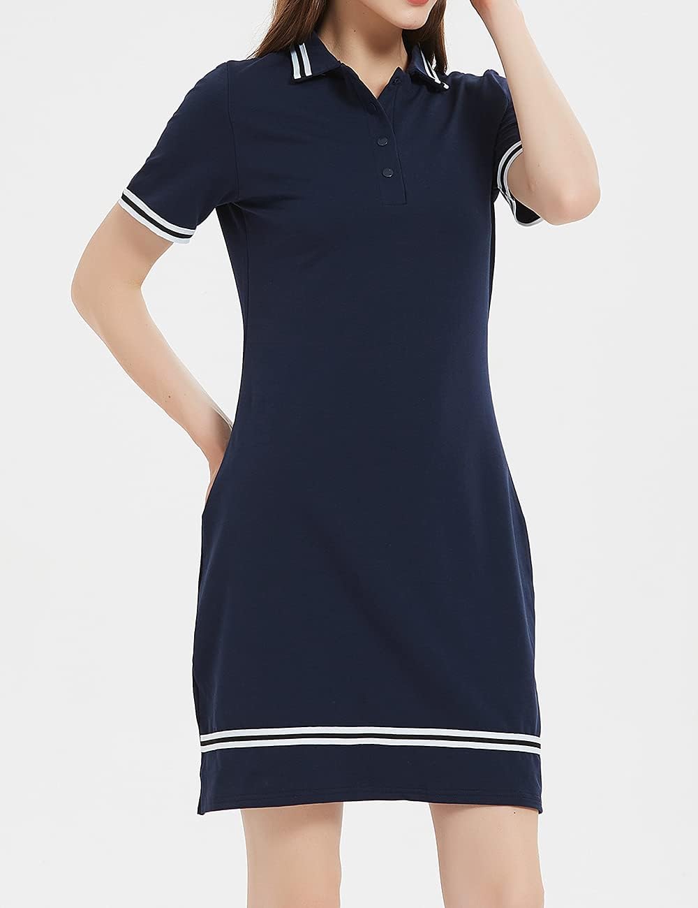 Women's Cotton Polo Dress, Short Sleeve Dresses for Curvy Ladies with Polo Neck, Sporty Look for Summer - Image 2