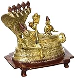 CraftVatika Statue of Goddess Lakshmi and God Vishnu on Sheshnag Brass Sculpture, 5 Inches Height