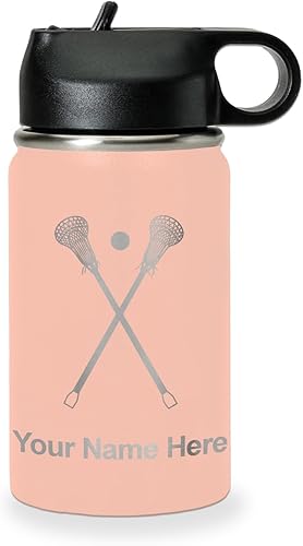 Vista 189 de LaserGram Botella de agua personalizada, palitos de lacrosse, acero inoxidable de doble pared aislada al vacío con popote superior, regalo grabado