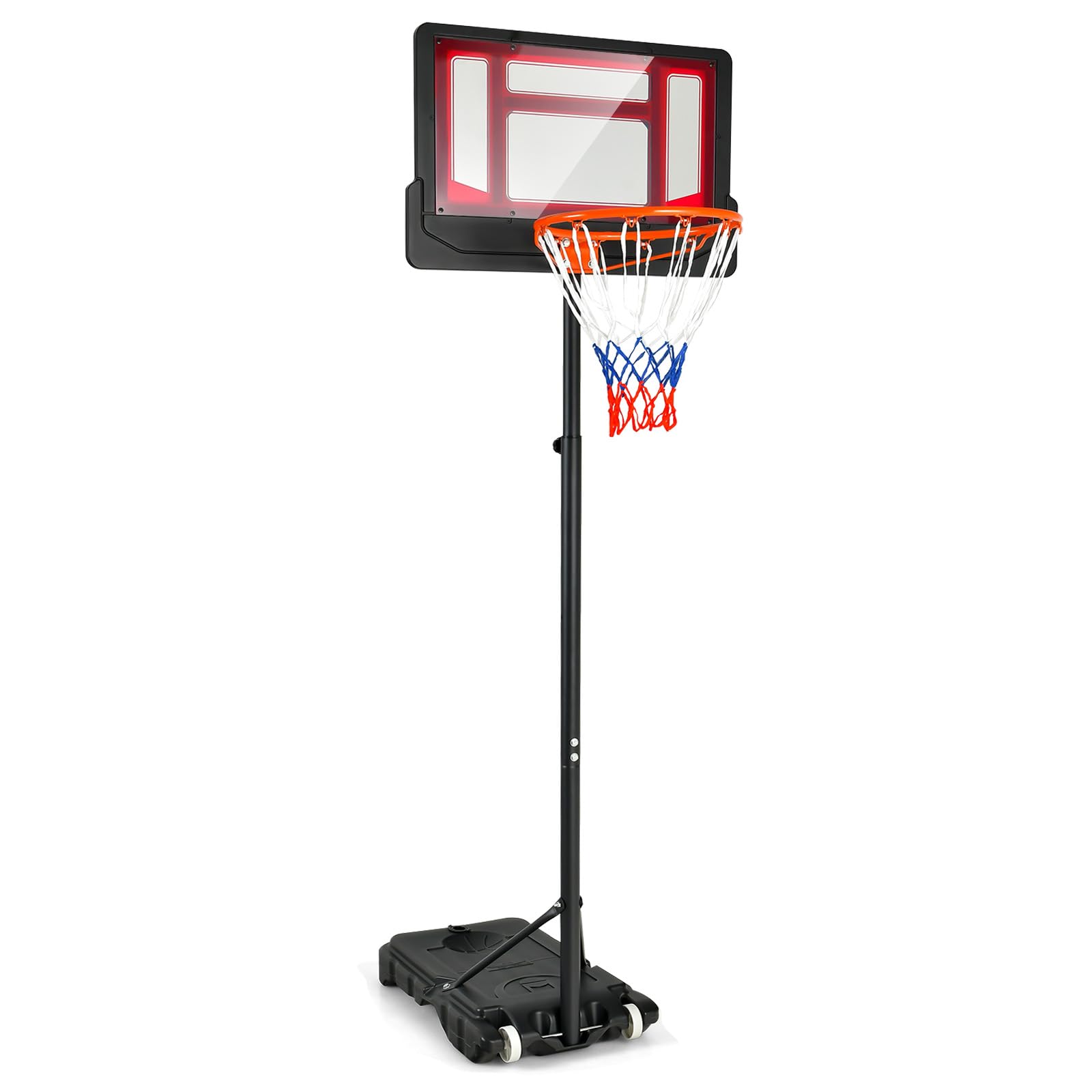 LIFEZEAL Pied de Basket sur roulettes, Panier de Basket d'Extérieur, Installation de Basket avec Hauteur Réglable 195-250 Cm, Pied de Basket pour Grands Enfants, Adolescents