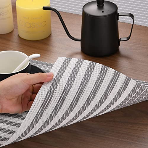 Image of YELONA Dining Table Placemats Set of 6 - Heat-Resistant, Non-Slip, Washable & Stain Resistant Woven PVC Vinyl Table Mats for Kitchen & Dining - 45 x 30 cm, PeachGrey & White