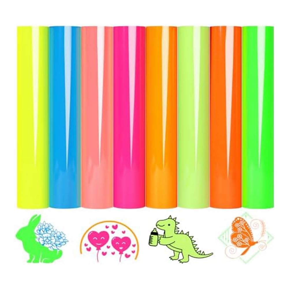Asyduey HTV Heat Transfer Vinyl 8 Neon Vinyl Assorted Sheets 30 X 25 Inch Vinyl Neon Pink Heat T-Shirt Beautiful