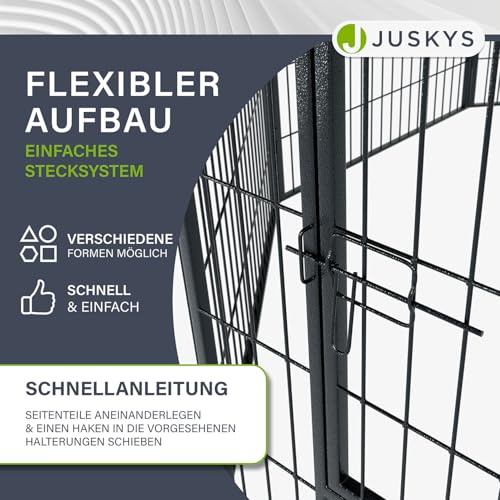 Juskys Welpenauslauf Plus 160x160x80 cm - Welpenlaufstall 8-teilig aus Metall - Freigehege mit Tür - Welpengitter für Hunde, Hasen & Kleintiere