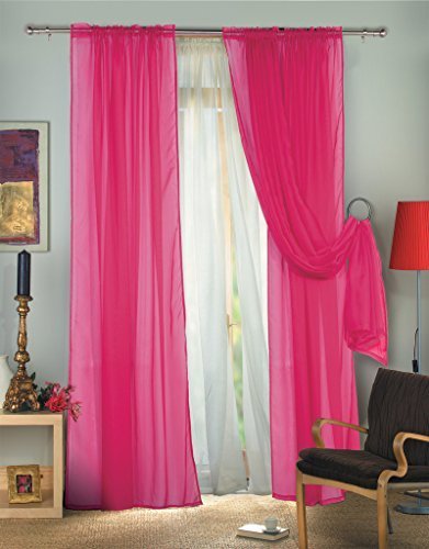 Pair Of John Aird Woven Voile Slotted Curtain Panels. Finished in Fuchsia (58" Wide x 54" Drop)