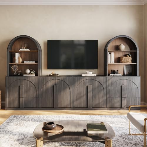 Image of BELLEZE Bijou 126 inch Wall Unit 6-Piece Modular TV Stand - Ebony