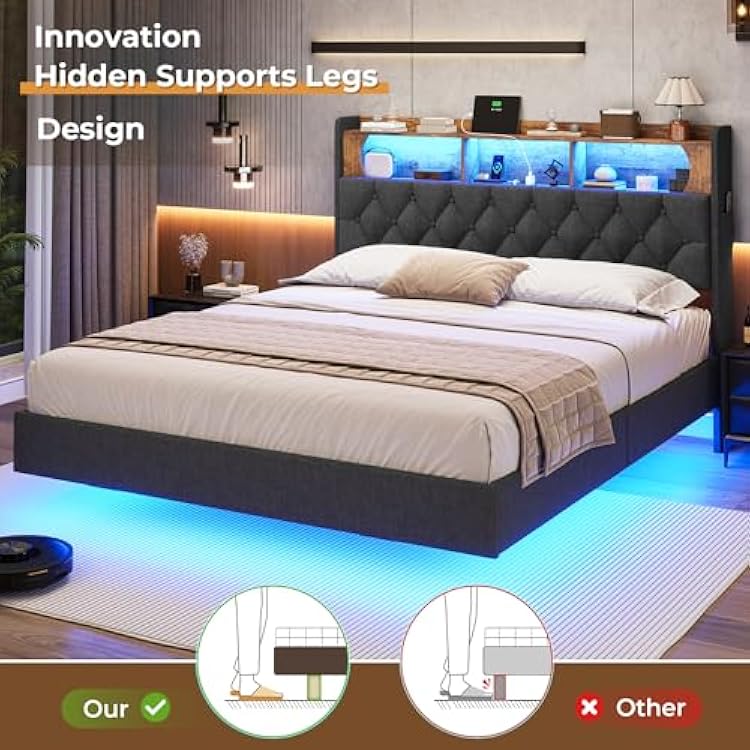 Bookshelf Bed Frame Adorneve Full Floating Bed Frame With RGB