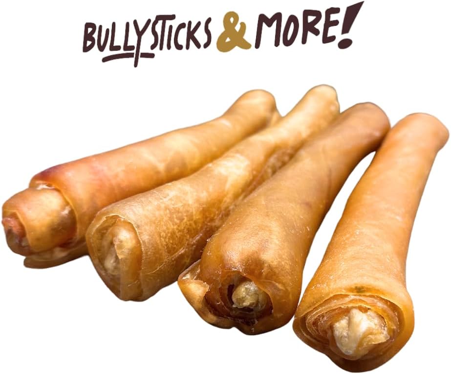 BULLYSTICKS & MORE 10 Inch Beef Collagen Rolls for Dogs (Extra Thick - 4 Count) - Bones for Dogs - Dog Parents Choice - No Hide Beef Cheek Rolls