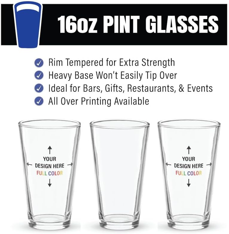 St Patricks Day Pint Glass, Irish Themed Pint Glasses, 16oz Printed Full Wrap Pint Glass (6-Pack Clover Pattern)