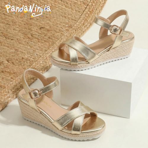 Image of PANDNAINJIA Girls Sandals Wedge Platform Heels Dress Shoes