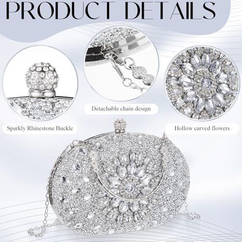 Image of Quelay 4 Pcs Purse Rhinestone Jewelry Set for Wedding Bridal Women Evening Clutch Bag Necklace Dangle Earrings Bracelets