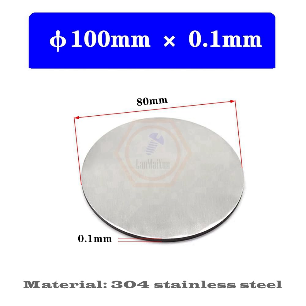 Lot de 10 plaques rondes en acier inoxydable 304 de 100 mm x 0,1 mm