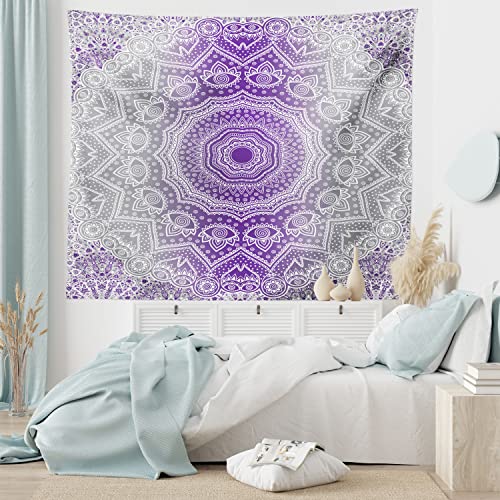 Ambesonne Grey And Purple Tapestry, Ombre Mandala Abstract Art Cosmos Theme Sign Design Print, Wide Wall Hanging For Bedroom Living Room Dorm, 80" X 60", Violet #TOP5